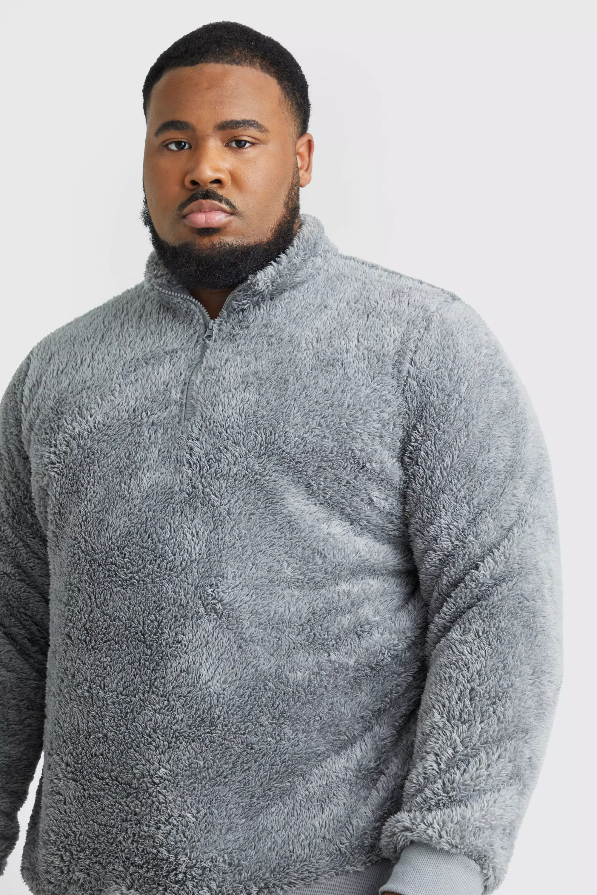 Plus Oversized Boxy Borg Funnel Neck Sweatshirt boohooMAN UK